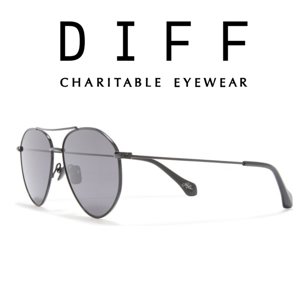DIFF  Ivy 56mm Polarized Aviator Sunglasses- Black/ Dark Smoke - Picture 2 of 7